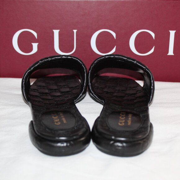 NWB Gucci GG Embossed Matelassé Slides Slip Ons Black Sandals Leather 40 816330 - Picture 4 of 7